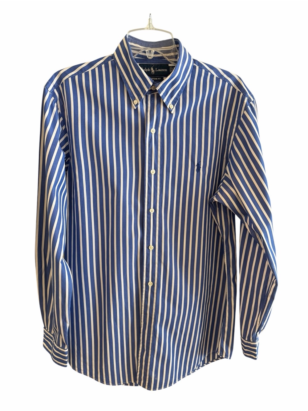 Ralph Lauren Blue and White Vertical Stripe Button-Down Shirt EUC - Picture 3 of 9